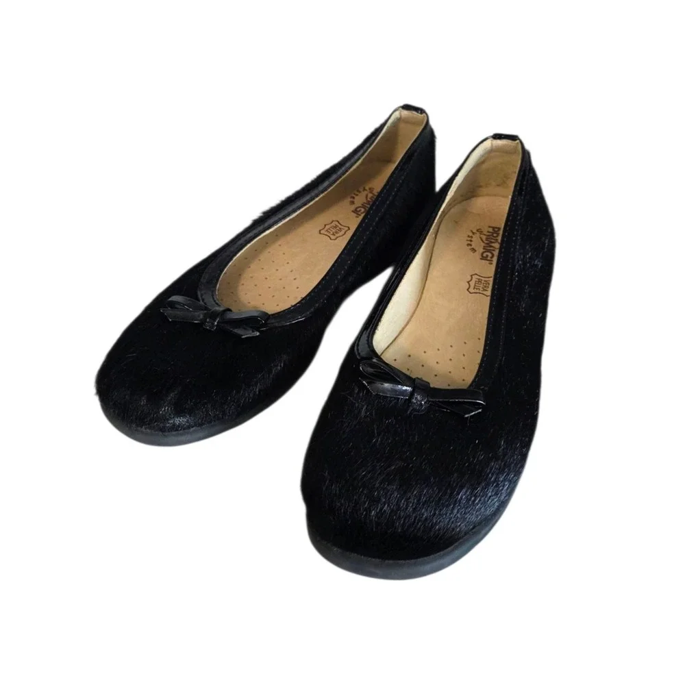 Primigi Vera Pelle Black Ballet Flat Shoes Pony Hair Patent Girls Size 32 / US 1